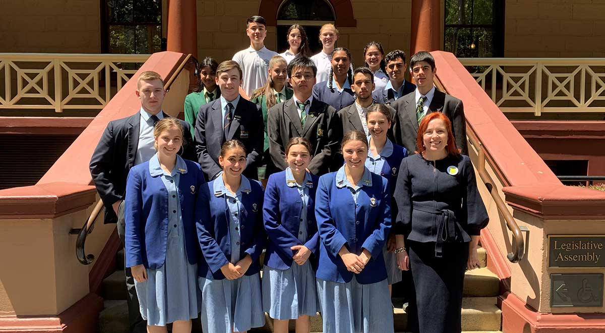 Cerdon Catholic College Merrylands leaders with with Julia Finn MP