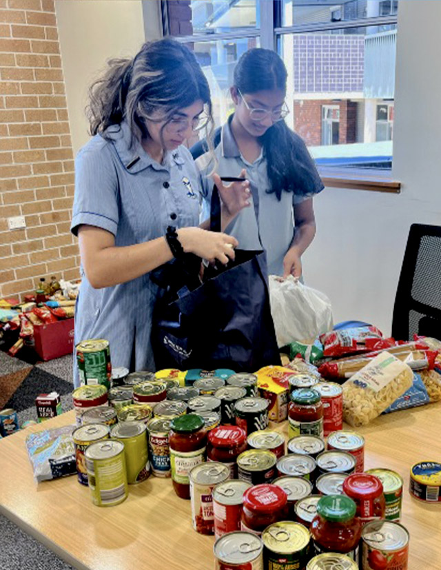 Cerdon Catholic College Merrylands students organising food hampers