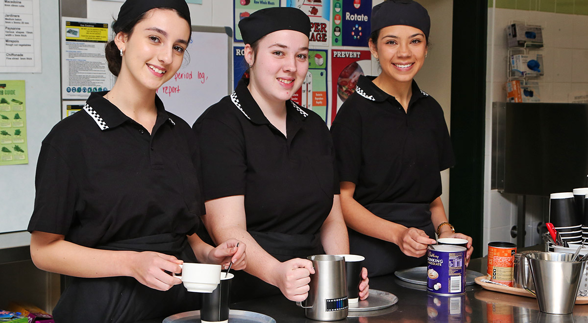 Cerdon Catholic College Merrylands students inside school kitchens