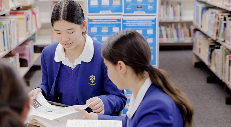 Students inside Cerdon College Merrylands library