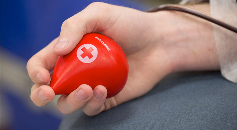 Hand squeezing foam ball to prepare for blood donation