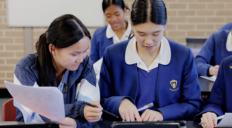 Girls collaborating at Cerdon College Merrylands