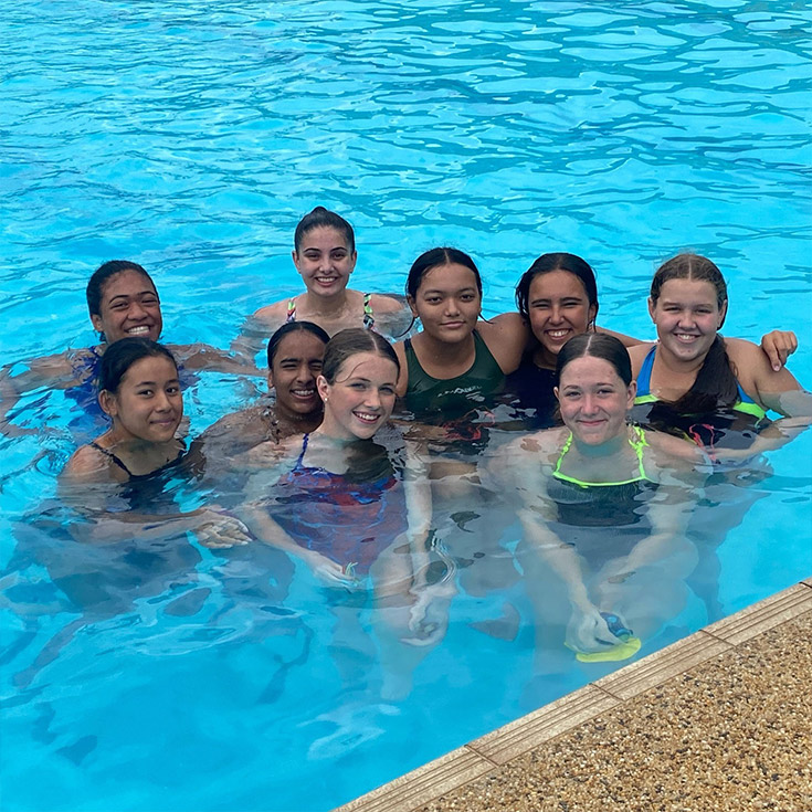 Students inside swimming pool on Cerdon College Merrylands grounds